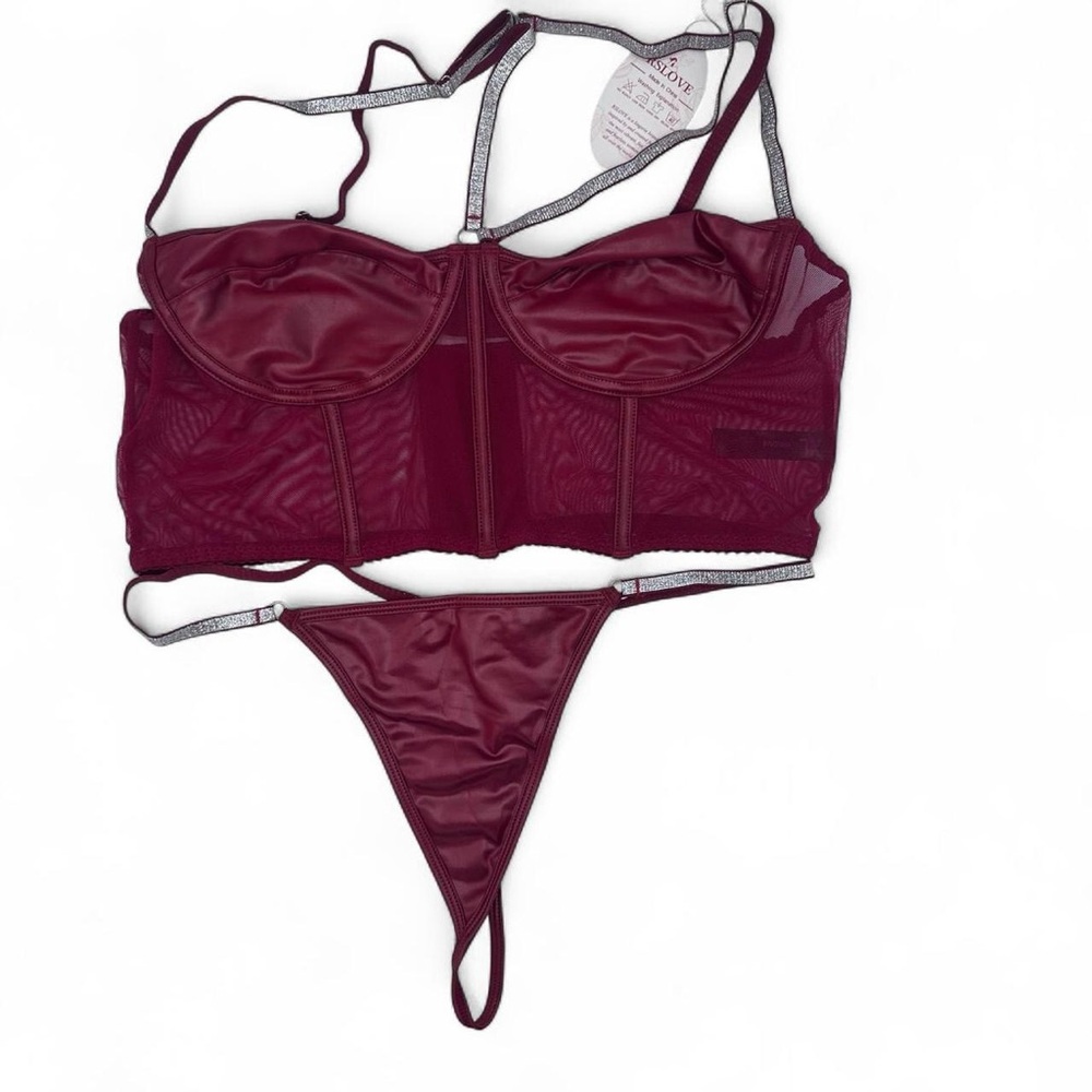NEW red 4 Piece Lingerie Set Red Silver Metallic size Extra Large